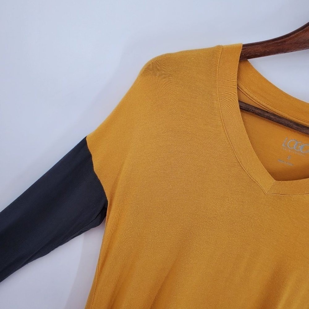 LOGO Lori Goldstein Womens S Mustard Colorblock Tunic Top Asymmetrical Hem - Picture 5 of 9